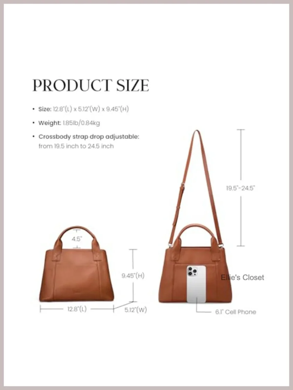 Genuine Leather Women's Satchel Tote with Crossbody Strap, Zipper Closure,